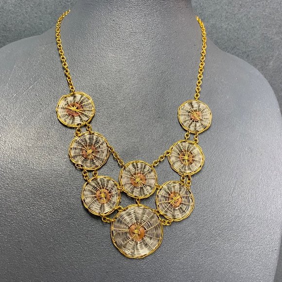 Retro BoHo Statement Necklace Gold Silver Copper - Picture 1 of 5